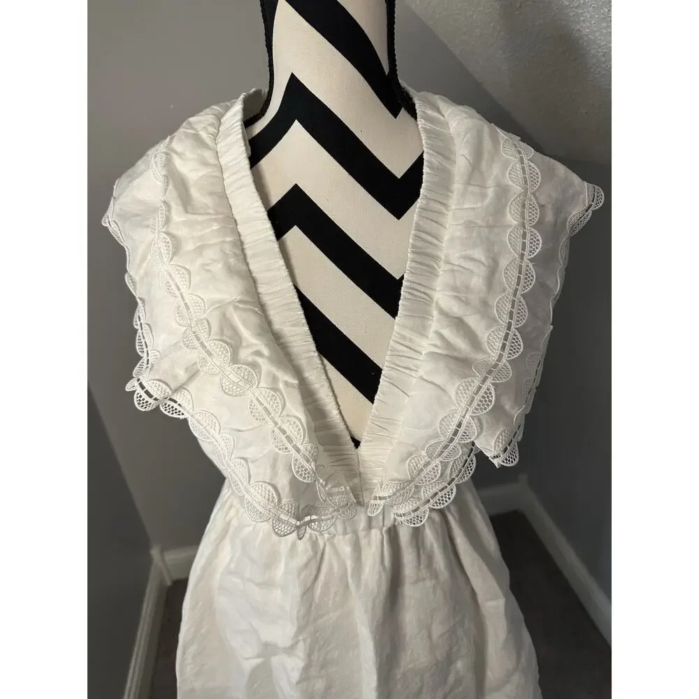 NWT Anthropologie We Are Sundays Aurora Linen Mini Dress White Ruffle Backless - Picture 11 of 12
